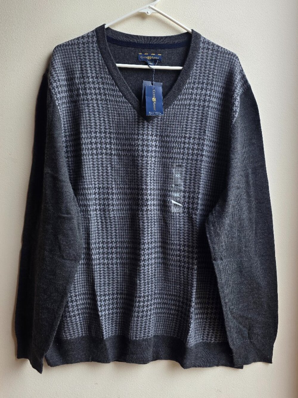 NWT Club Room Houndstooth V-Neck Sweater Big & Tall Size XXL